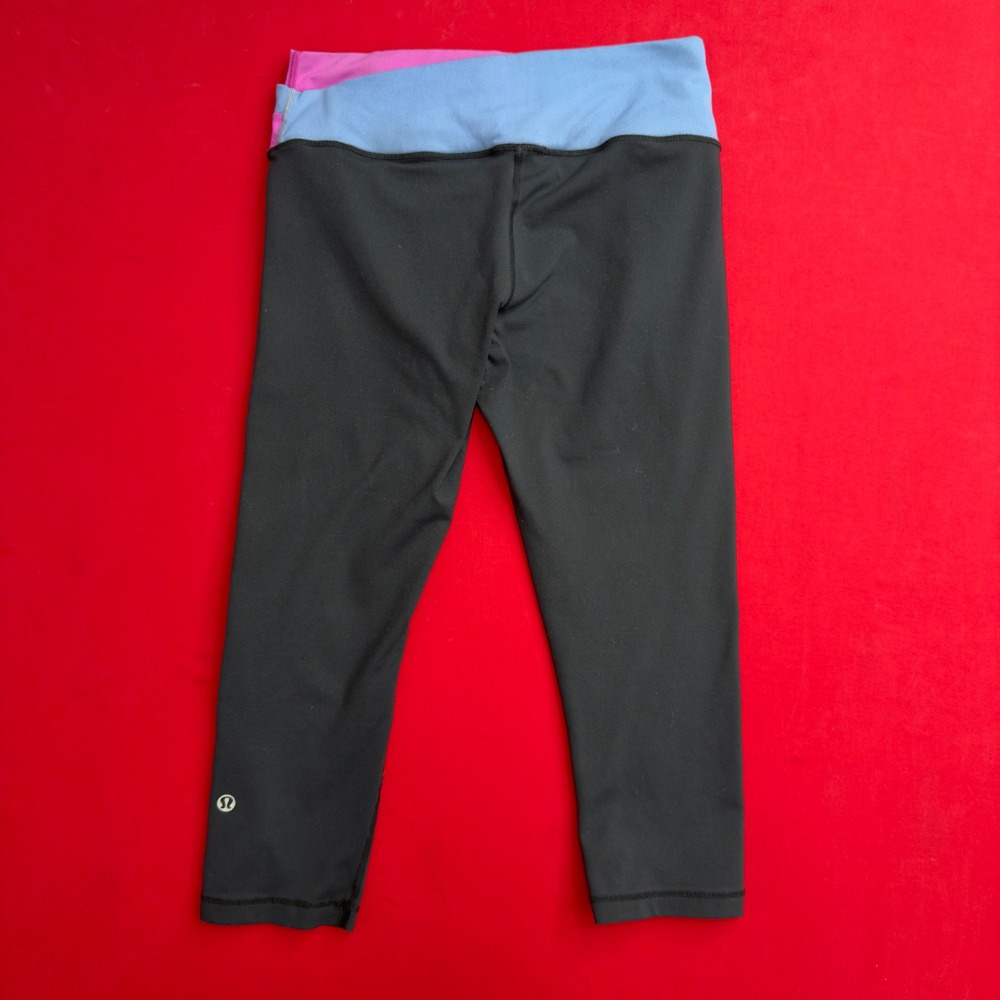 Lululemon Black Cropped Leggings Multi Color Waistband Yoga Pants Women Size 4 - Picture 2 of 5